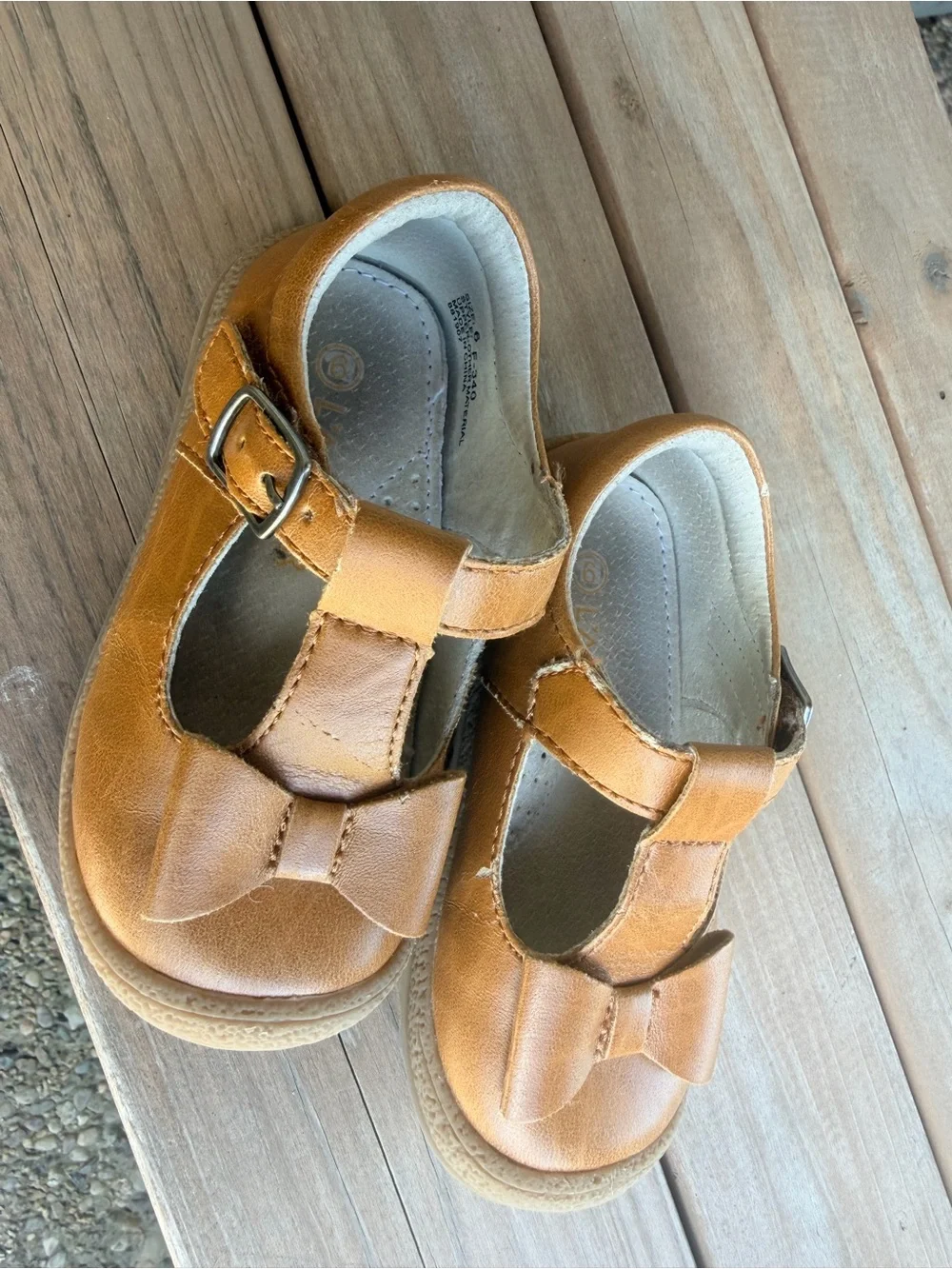 L'Amour Tan/Tobacco Kids T-Strap Mary Jane Sandals